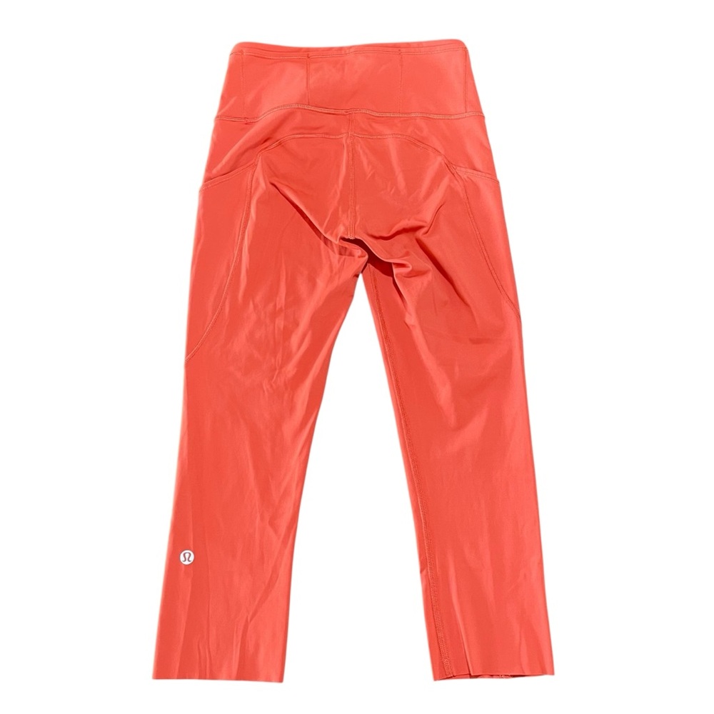 Lululemon Athletica Orange Two Fat Free Crop II Leggings Pockets Reflective Sz 4